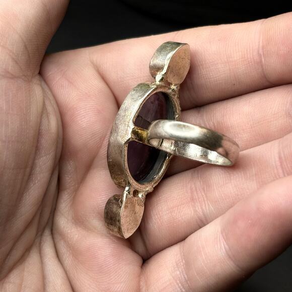 Sterling Silver Amethyst Ring Genuine Amethyst Statement Ring Size 7 - Picture 4 of 6